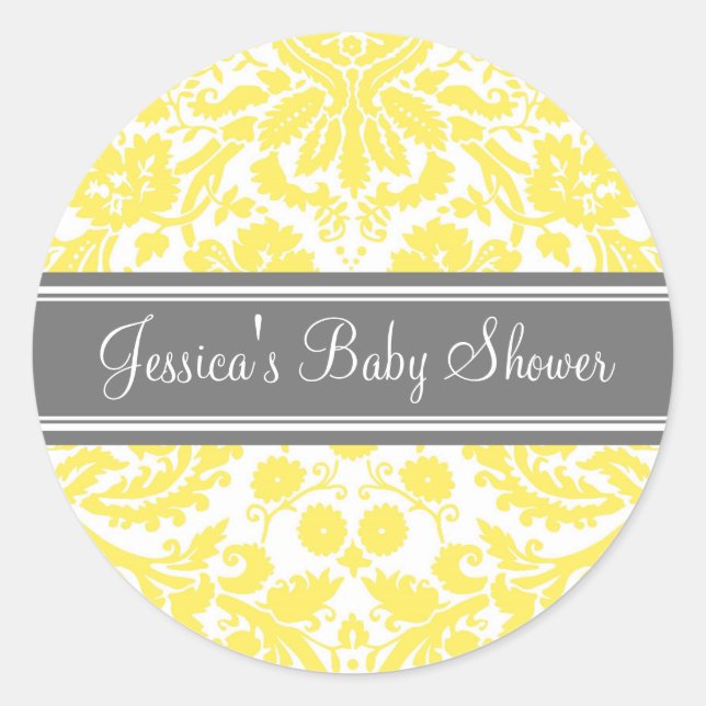Lemon Damask Baby Shower Favor Stickers (Front)