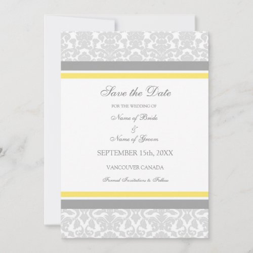 Lemon Damask Photo Wedding Save the Date Card