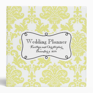 Lemon Damask Wedding Planner 3 Ring Binder