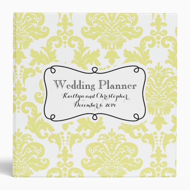 Lemon Damask Wedding Planner 3 Ring Binder (Front)