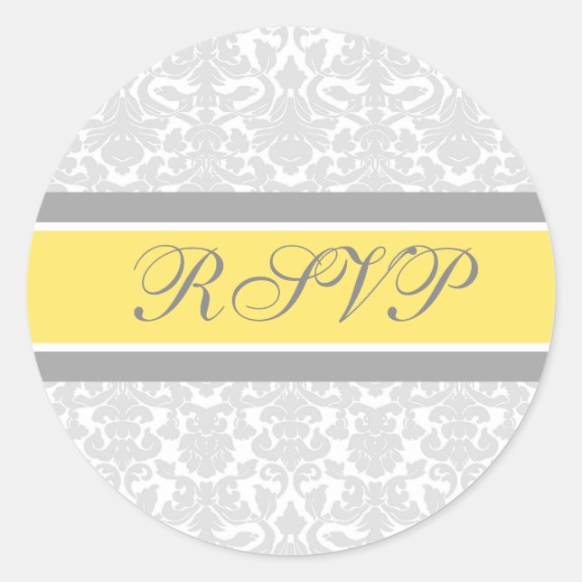 Lemon Damask Wedding RSVP Envelope Seals (Front)