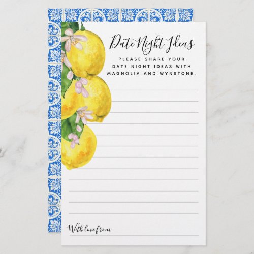 Lemon Date Night Ideas Cards