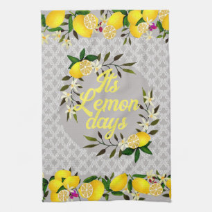 Lemon Days Motif Grey Kitchen Towel