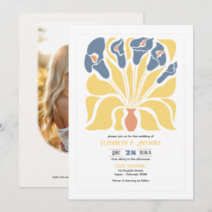 Lemon & Denim Abstract Floral Boho Wedding Invitation