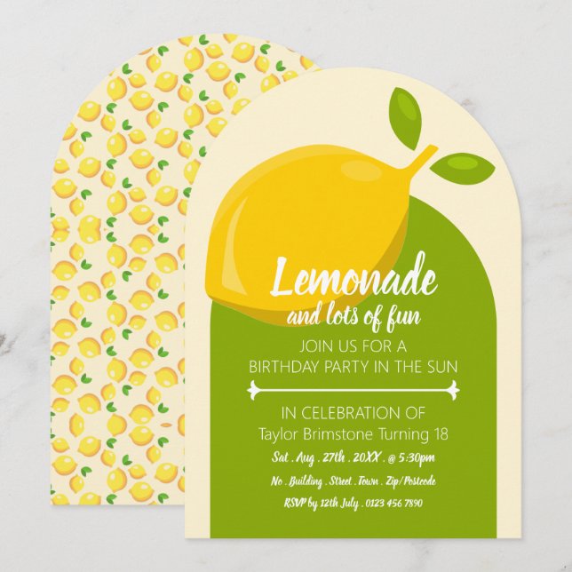 Lemon Design, Lemonade & Lots of Fun Birthday Invitation (Front/Back)