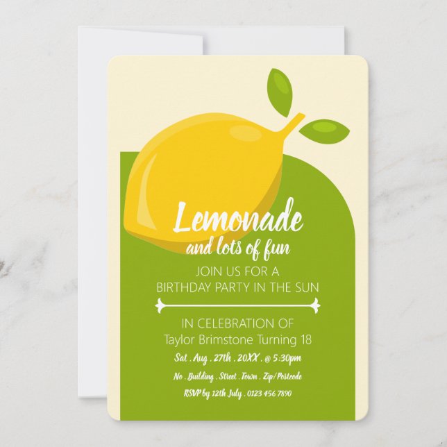 Lemon Design, Lemonade & Lots of Fun Birthday Invitation (Front)