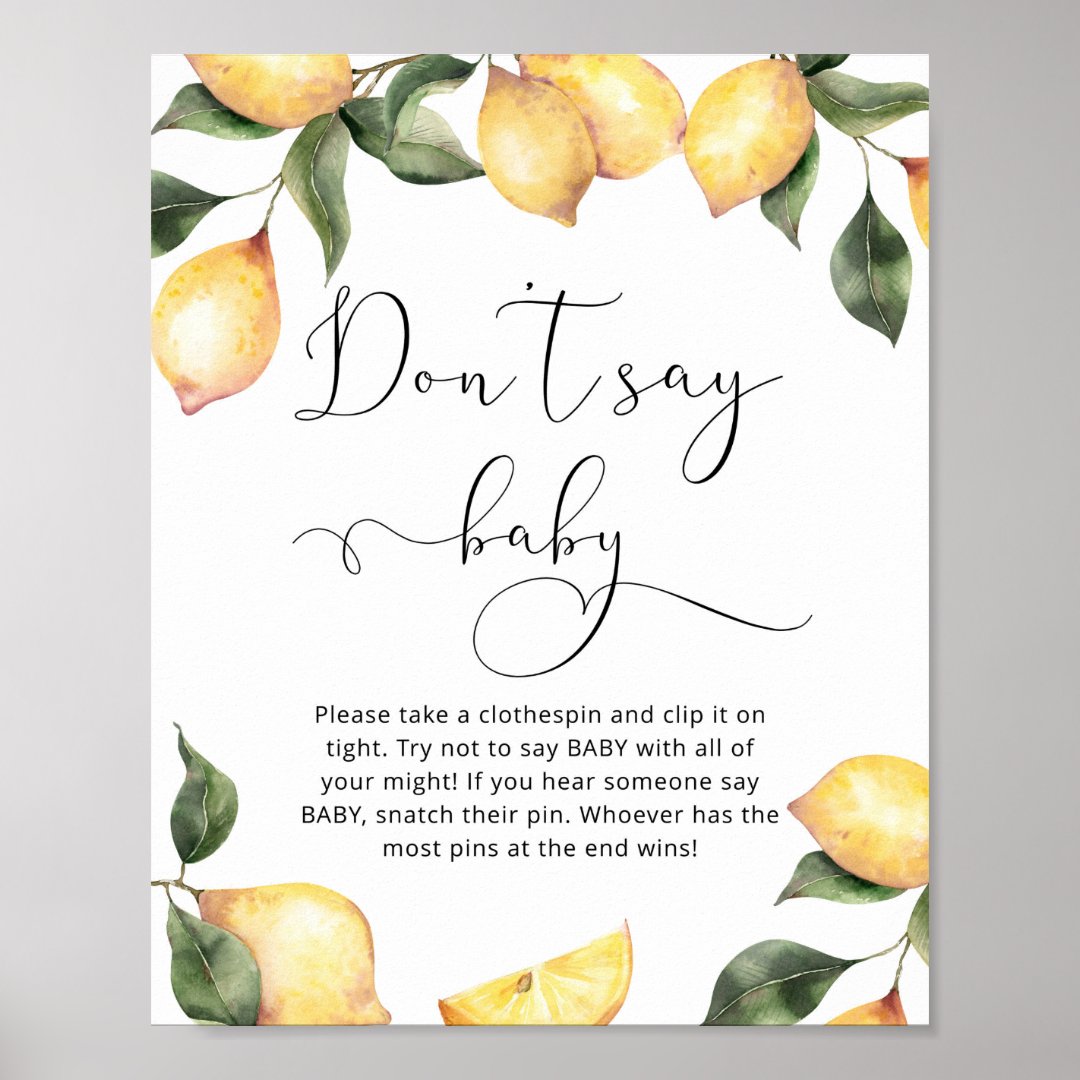 Lemon Dont say baby baby shower game Poster Zazzle