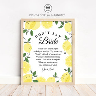 Lemon "Don't Say Bride" Bridal Shower Game sign