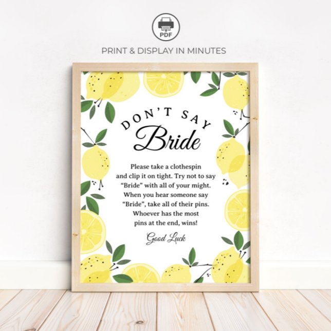 Lemon "Don't Say Bride" Bridal Shower Game sign (Creator Uploaded)