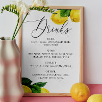 Lemon Drinks Sign | Citrus Botanical Wedding Bar