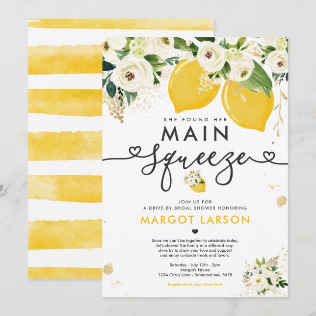 Lemon Drive By Bridal Shower Lemon Main Squeeze Invitation (Front/Back)