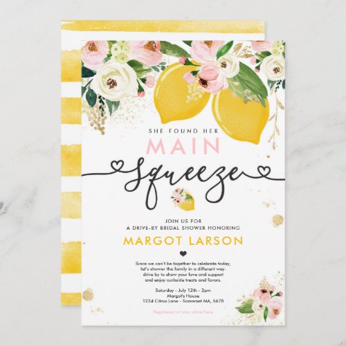 Lemon Drive By Bridal Shower Lemon Main Squeeze Invitation