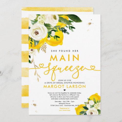 Lemon Drive By Bridal Shower Lemon Main Squeeze Invitation