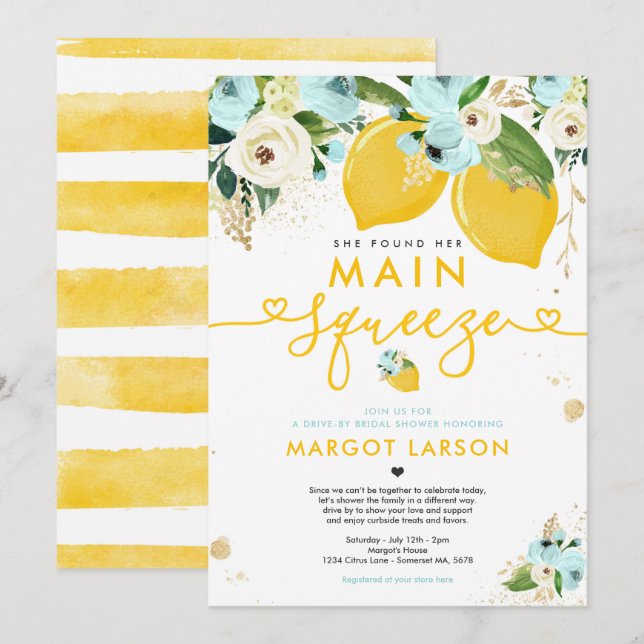 Lemon Drive By Bridal Shower Lemon Main Squeeze Invitation (Front/Back)