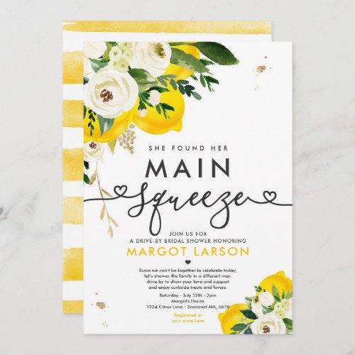 Lemon Drive By Bridal Shower Lemon Main Squeeze Invitation