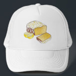 Lemon Drizzle Loaf Sponge Cake Baked By Homemade Trucker Hat<br><div class="desc">Design features an original illustration of a lemon drizzle cake. This loaf style cake, made with zesty yellow lemon and drizzled with a sweet and sugary glaze, is a popular British tea cake and a staple in bakeries and home kitchens in the UK. Ideal for any baker, pastry chef, or...</div>