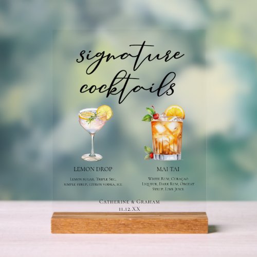 Lemon Drop Mai Tai Signature Cocktails Wedding Acrylic Sign
