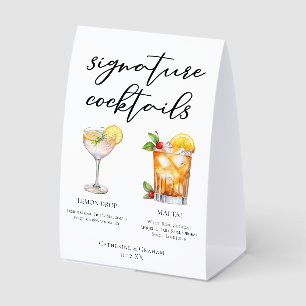 Lemon Drop Mai Tai Wedding Cocktails Menu Paper Table Tent