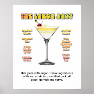 LEMON DROP MARTINI 16"x20" Cocktail Recipe Art Poster