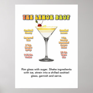 LEMON DROP MARTINI 18"x24" Cocktail Recipe Art Poster