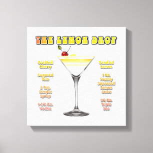 LEMON DROP MARTINI Cocktail Recipe Art 12"x12" Canvas Print