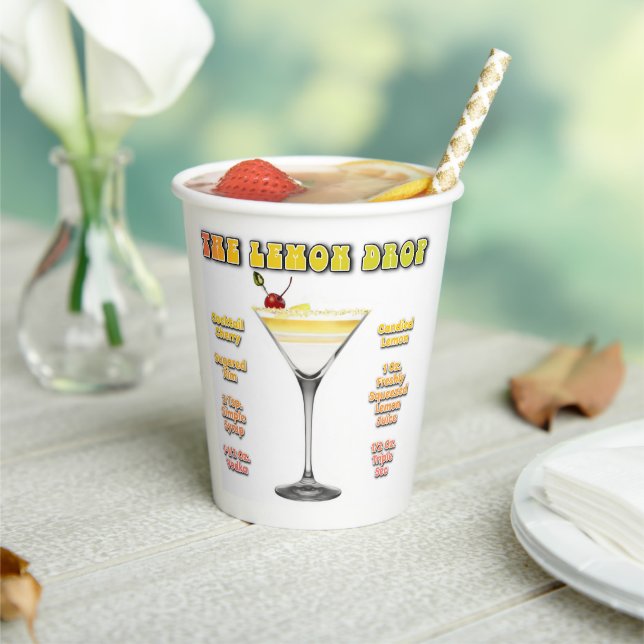LEMON DROP MARTINI Cocktail Recipe Art Paper Cups (Insitu)