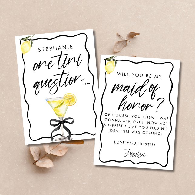 Lemon Drop Martini Maid of Honor Proposal Card (Creator Uploaded)
