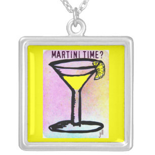 LEMON DROP MARTINI TIME PASTEL PRINT by Jill Silver Plated Necklace