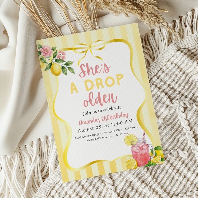 Lemon Drop Older Pink Lemonade 21st Birthday Invitation (Creator Uploaded)