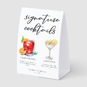 Lemon Drop Red Wedding Signature Cocktails Menu Paper Table Tent