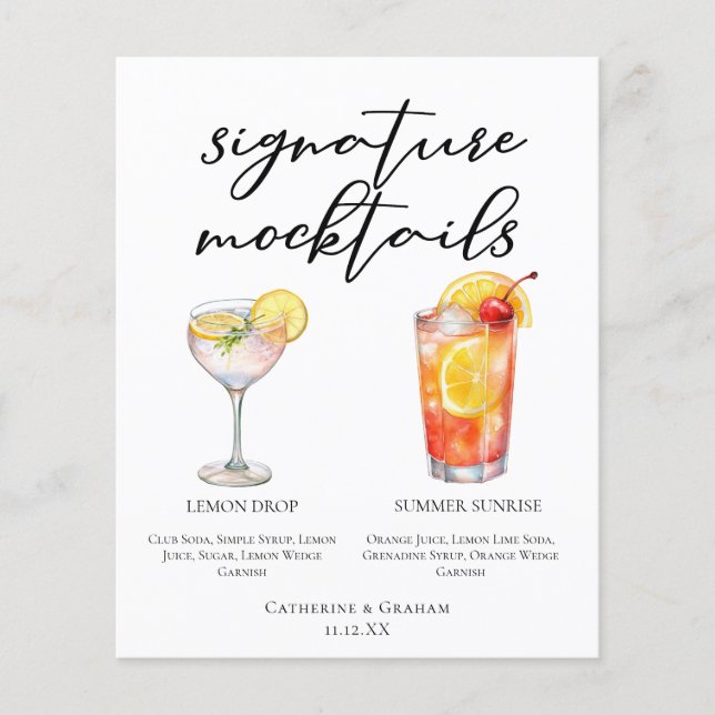 Lemon Drop Summer Sunrise Wedding Mocktails Menu (Front)