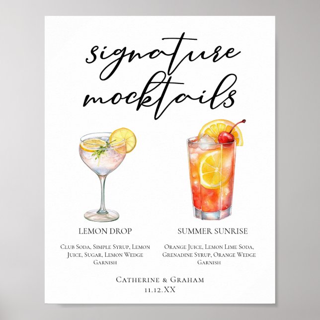 Lemon Drop Summer Sunrise Wedding Mocktails Menu Poster (Front)