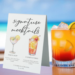 Lemon Drop Summer Sunrise Wedding Mocktails Menu Table Tent