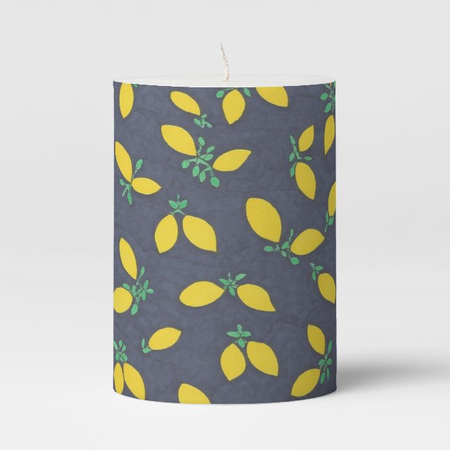 Lemon Drops Food Art Pattern Pillar Candle (Front)