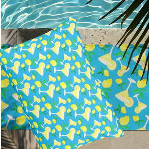 Lemon Drops Lemons Caribbean Blue  Outdoor Pillow