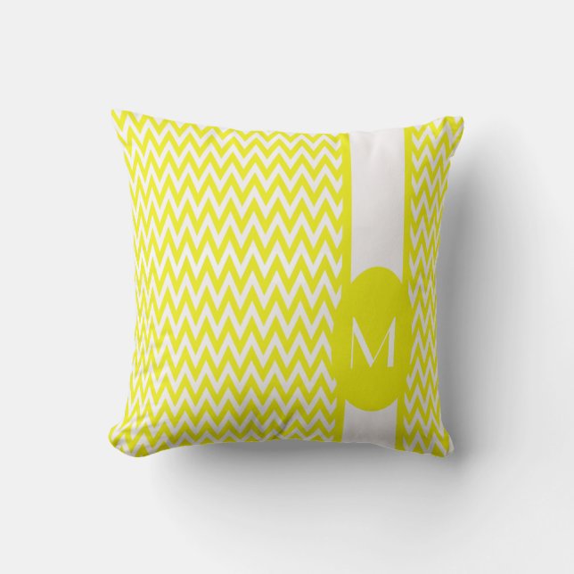 Lemon Elegant Chevron Design with monogram Throw Pillow (Front)