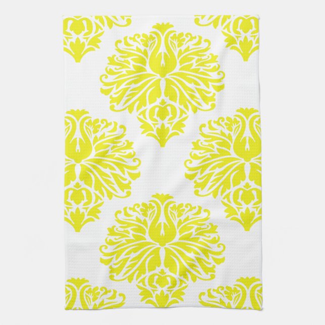Lemon Elegant Damask Kitchen Towel (Vertical)