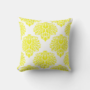 Lemon Elegant Damask Throw Pillow