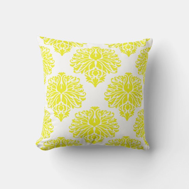 Lemon Elegant Damask Throw Pillow (Front)