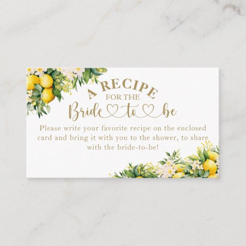Lemon Elegant Modern Summer Bridal Shower  recipe Enclosure Card