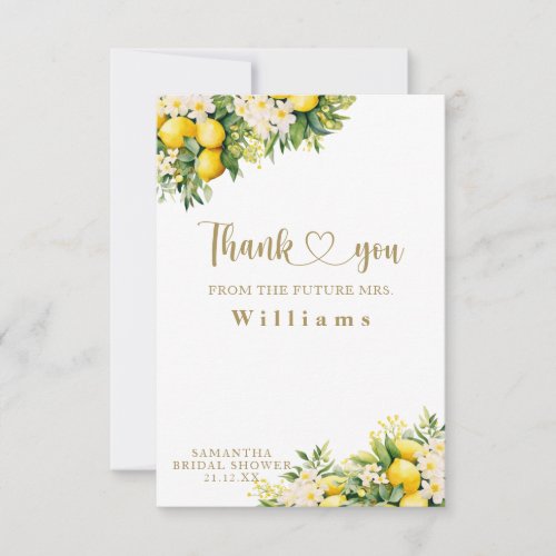 Lemon Elegant Modern Summer Bridal Shower  Thank You Card