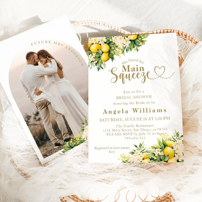 Lemon Elegant Modern Summer Photo Bridal Shower  Invitation (Creator Uploaded)