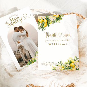 Lemon Elegant Modern Summer Photo Bridal Shower  Thank You Card