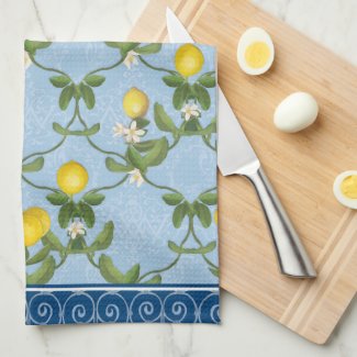 Lemon Espalier Leaf Blue French Country Floral Towel