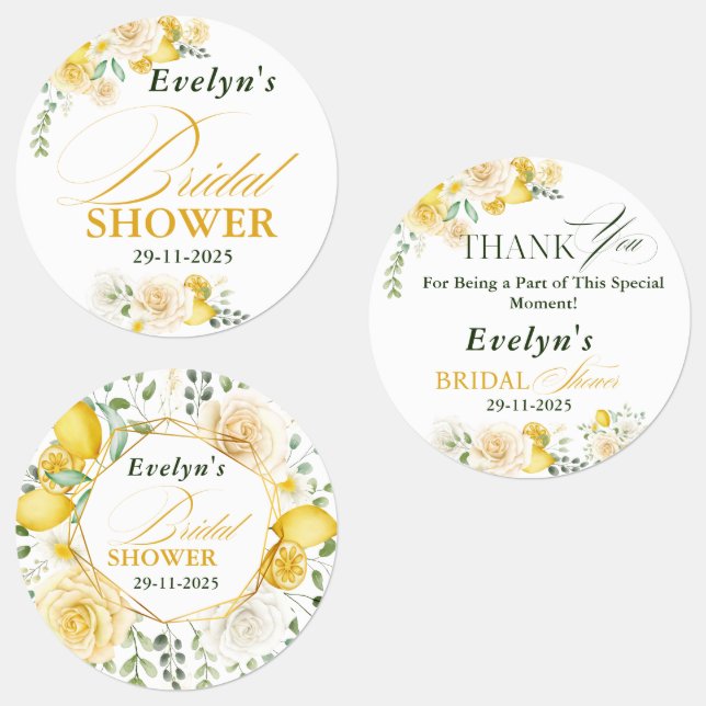 Lemon Eucalyptus Rose Bridal Shower Labels (Group)