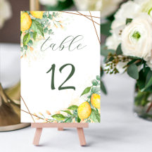 Lemon Eucalyptus Watercolor Table Number