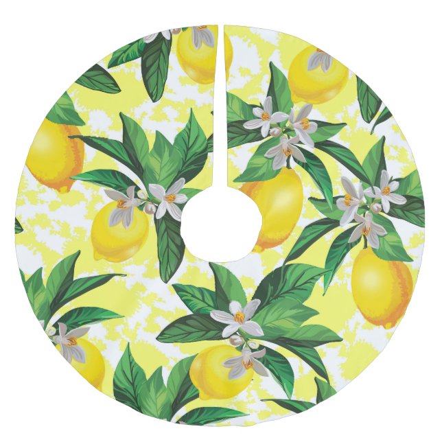 Lemon Fantasy: Creative Floral Pattern Brushed Polyester Tree Skirt (Front)