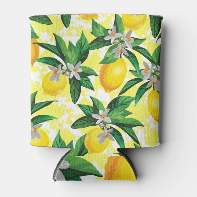 Lemon Fantasy: Creative Floral Pattern Can Cooler (Front)