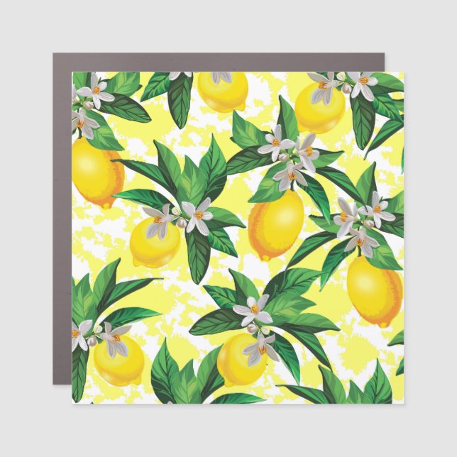 Lemon Fantasy: Creative Floral Pattern Car Magnet (Front)