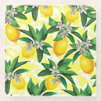 Lemon Fantasy: Creative Floral Pattern Glass Coaster